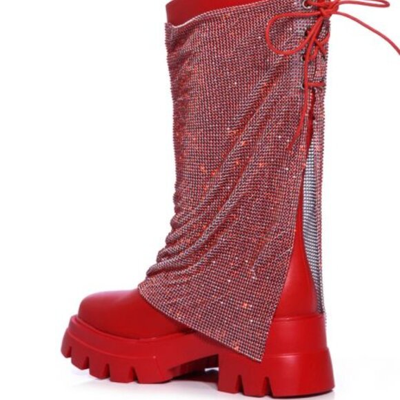 BLOOMFIELD RHINSTONE CRYSTAL BLING CHAINMAIL BOOTS - RED 7 - Picture 3 of 7